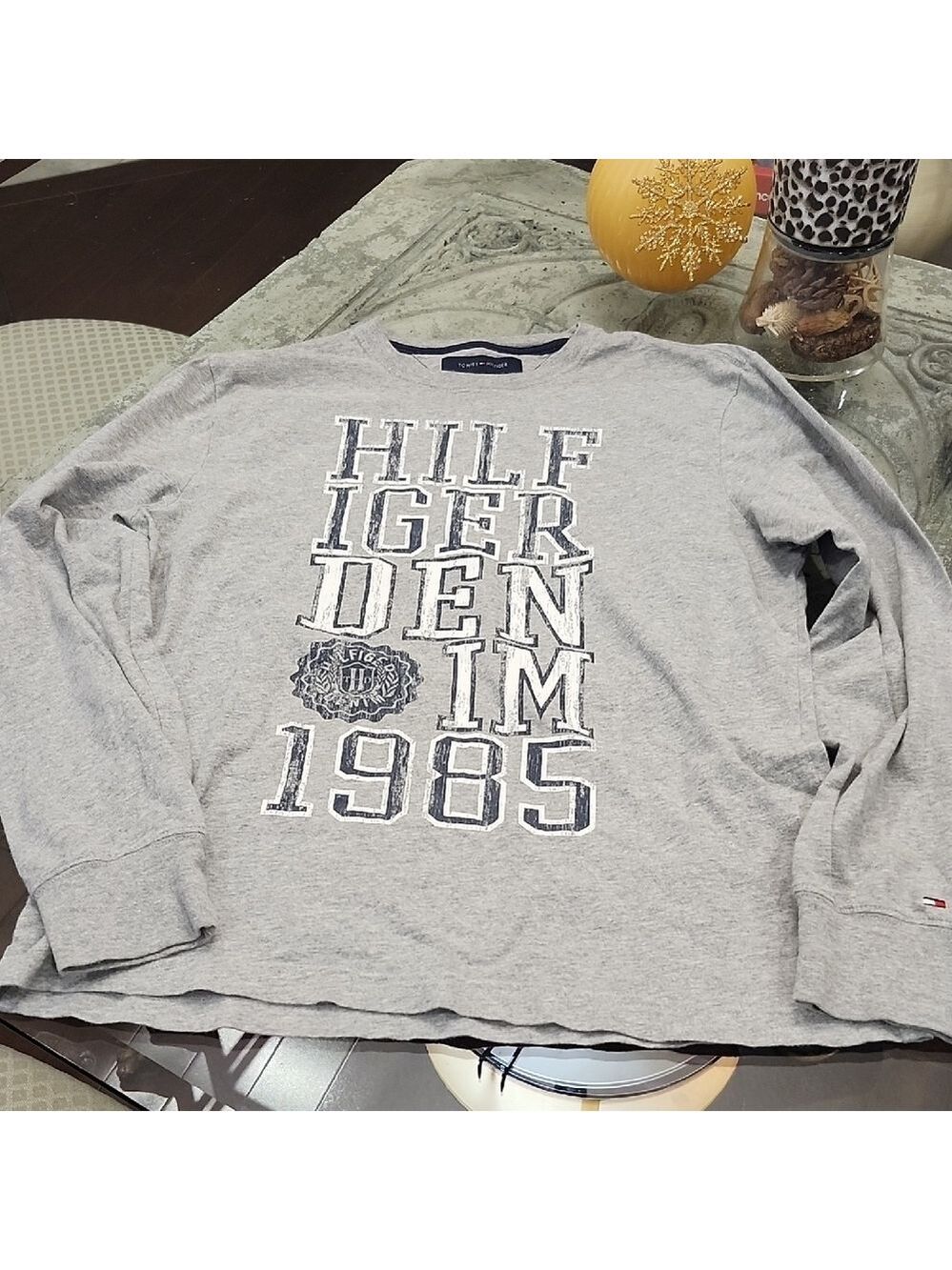 Tommy Hilfiger Men's Gray Long Sleeve Cotton Logo Shirt
